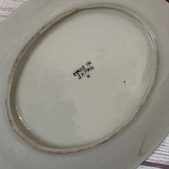 Vintage Hand Painted Red Lotus Flower Oval Japanese Bowl Serving Dish Handles - Picture 7 of 16